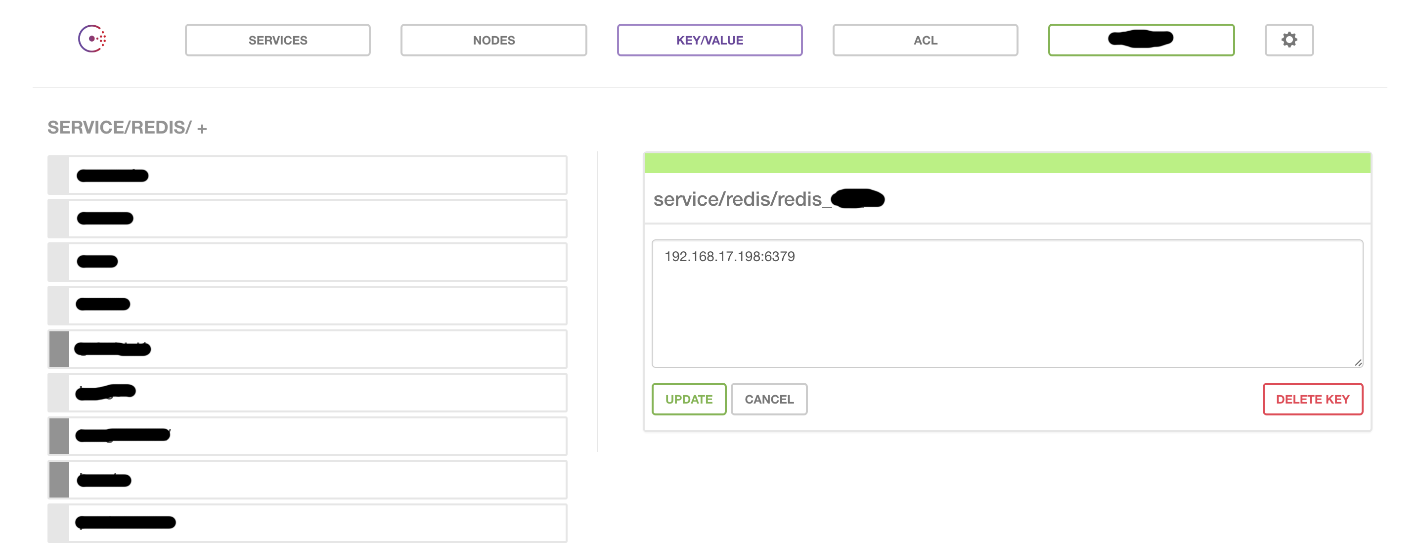 consul web UI - key values